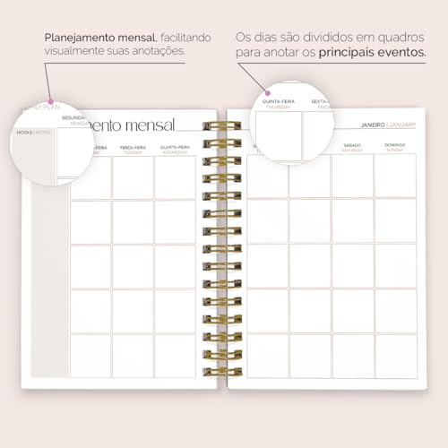 Agenda Planner Diário 2025 Minimalista Preto Fosco