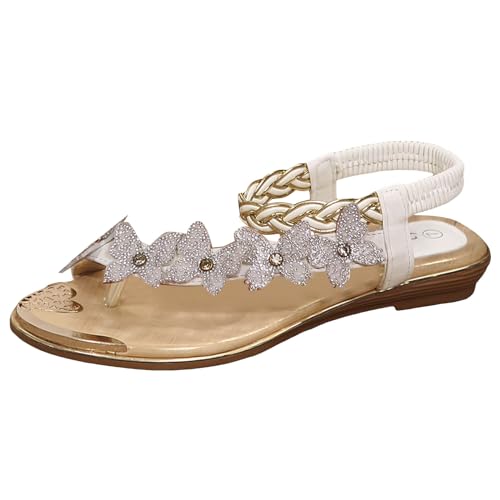 Sandales plates pour femmes avec strass brillants et sangle confort A