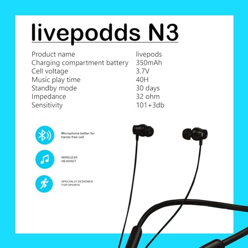Image of GADPRO LIVEPODS N3 | Bluetooth Wireless Earphone with Deep Bass and Neckband Hands-Free Calling inbuilt with Mic | 350mAH Charging Compartment Battery