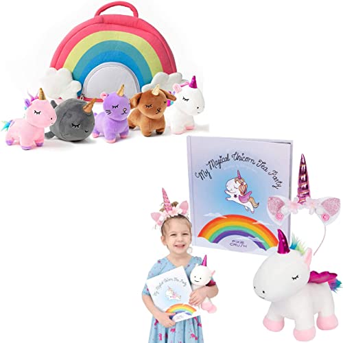 Pixiecrush Unicorn Toys Stuffed Animal Gift Plush Set With Rainbow Case – 5 Piece Stuffed Animals With 2 Unicorns, Kitty, Puppy, And Narwhal – Toddler Gifts For Girls Aged 3, 4, 5 ,6 ,7, 8 Yr Olds #TOP15