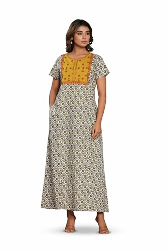 Image of NIHSAMAH Cotton Nighty for Women - Printed Stylish Night Gown, Comfortable Sleepwear Long Nightwear, Maxi