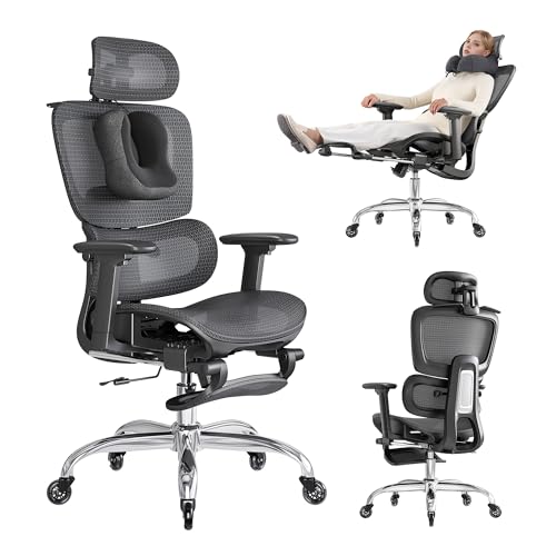 LarkLeaves Chaise de Bureau Ergonomique avec Repose-Pieds, Coussin Cervical et roulettes Caoutchouc - Dossier Réglable 5 Niveaux, Support Lombaire 2D,...