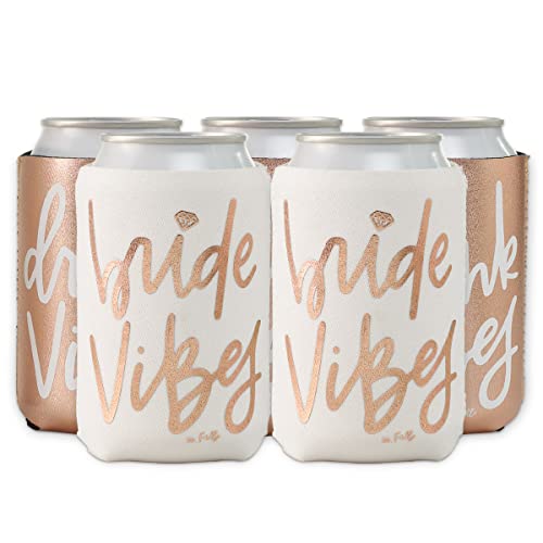 xo, Fetti Bachelorette Party Bride Vibes Can Cooler - White + Rose Gold, 10 Count | Neoprene Holder, Drink Sleeve,Bridal Shower, Engagement Party Decoration and Bride To Be Gift