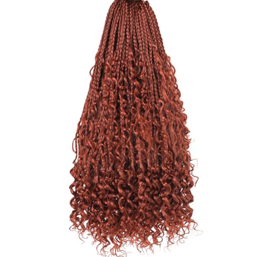 Beverlee 18 Inch Boho Box Braids 8 Packs Goddess Box Braids Crochet Hair Bohemian Hippie Braids Braiding Hair Box Braids with Curly Ends Messy Pre-looped Synthetic Crochet Hair for Women 128 Strands