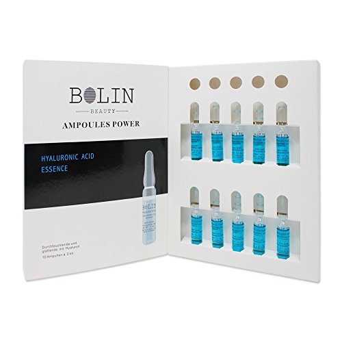 BOLIN Instantly Effective Hydrating Ampoules, Hyaluronic Acid Serum for Your Face10 x 0.06 FL.OZ / 2 ml, Pure and Natural,Anti- Aging, Firming Serum, Intense Hydration +Moisture- Made in Germany