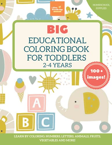 Big Educational Coloring Book for Toddlers 2-4 Years Homeschool Supplies: Preschool Activities for Kids Ages 2, 3, 4: Learning Alphabet, Shapes, Numbers, Fruits, Animals and More! image 2
