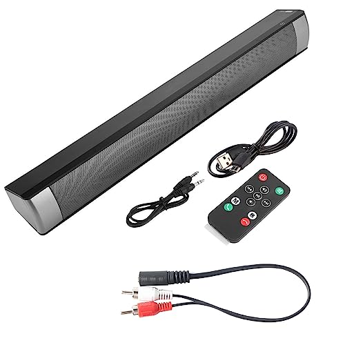 Portable Soundbar for TV/PC, Bluetooth 5.0 Subwoofer Sound Bar with Dual 5W Stereo Speaker Support Hands Free Call, Memory Card & AUX Mode, Remote Controlling