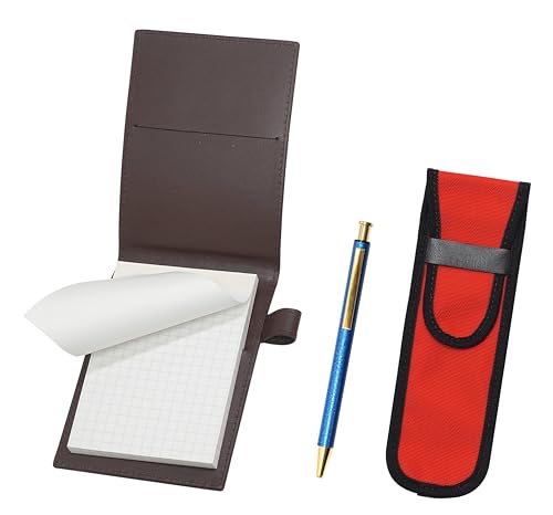 再生牛革ミニノートカバー茶 布ペンケース赤付き NQ26 オール金属リザード塗装 ノック式ボールペンセット 青 LS022PC-NK02R-NQ26B-L