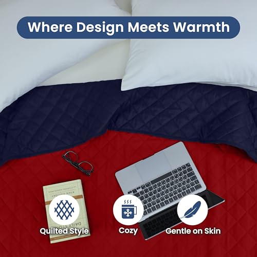 Image of Martex Reversible Coverlet, Full Queen, Red /Navy | Lightweight, Durable, Soft, Easy Care, Reversible