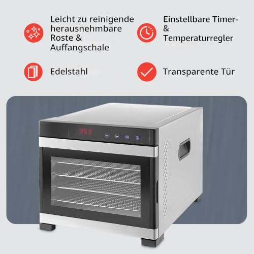 Foto von SousVideTools Dörrautomat Hendi mit 6 Ebenen, aus Edelstahl, Touchpanel mit Timer und Thermostatkontrolle, Industrie-Dörrautomat, ideal zum Dörren von Obst, Fleisch und Gemüse (229033)