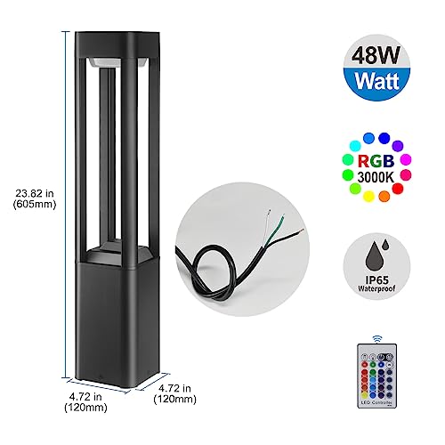 Bollard-Lights-Outdoor-48W-RGB3000K-Warm-White-Color-Changing-Patio-Lights-with-RF-Remote-120V-Wired-RGBW-24-Inches-Landscape-Driveway-Lighting-for-Path-Lawn-Courtyard-Decoration