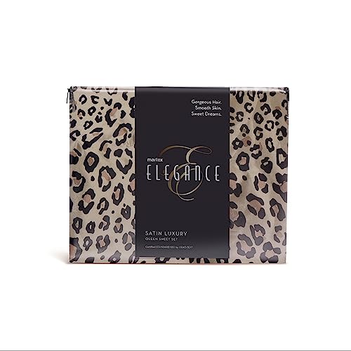 Martex Elegance Seduction 1S51594 Satin Silky Deep Pocket Easy Care Machine Washable 1 Fitted Sheet 1 Flat Sheet And 2 Pillowcases King Size 4 Piece Leopard Animal Print Sheet Set, King, Brown #TOP6
