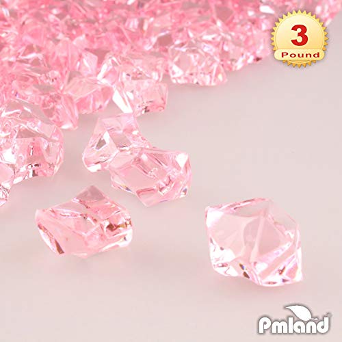 PMLAND Clear Fake Ice Rocks – 550 Pcs Large Pink Acrylic Gems Crushed Plastic Diamonds, 3 Lbs / 2.25 Quarts Bulk Vase Filler for Centerpieces Wedding Theme Décor Aquarium Table Scatter by PMLAND - Image 4