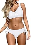 Pink Queen Women's Bathing Suit Lace Up Two Piece Bikini Swimsuit Wrap Push Up Swimwear White S