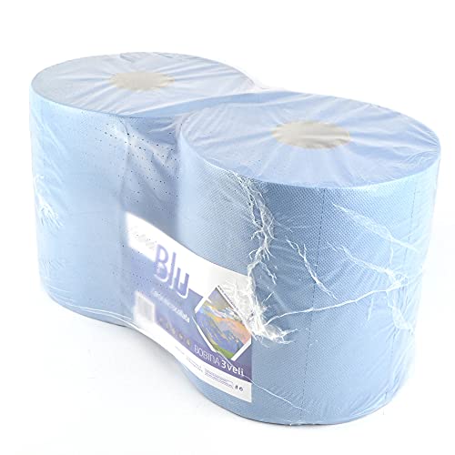 Pz 2 Rotoli Di Bobina 3 Veli Blu In Carta Microcollata Per Pulizia Professionale