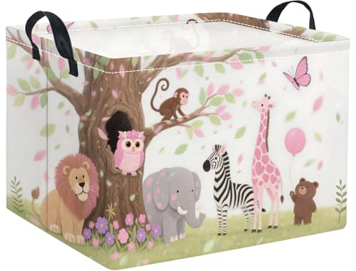 Image of Rectangular Baby Kids Storage Basket for Home Kitchen Girls Cute Storage Bin Organizer Shelf Book Room Decor(Pink Animal)