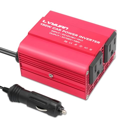 Image of LVYUAN 150W Car Power Inverter DC 12V to 110V AC Converter with 3.1A Dual USB Power inverters for Vehicles, Road Trip Essentials Camping Accessories Red
