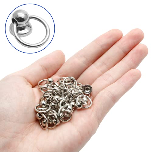 Kyuionty 60 Pcs Screwback Round Head Rivet With Pull Ring, 8 Mm Diy Leather Craft O Ring Screw Rivets Metal Stud Rivets For Purse Wallet Phone Case With Mini Screwdriver (Silver) #TOP3
