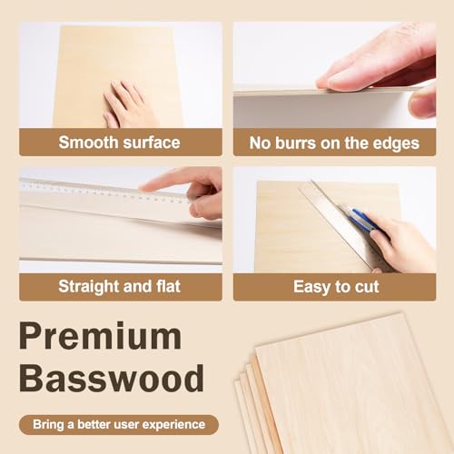 MITINU 12 Pack Basswood Sheets for Crafts,18"x12"x1/8" 3mm Thick Plywood Sheets with Smooth Surfaces-Unfinished Squares Wood Boards for Laser Cutting, Wood Burning, Architectural Models, Staining by MITINU - Used condition - Image 3