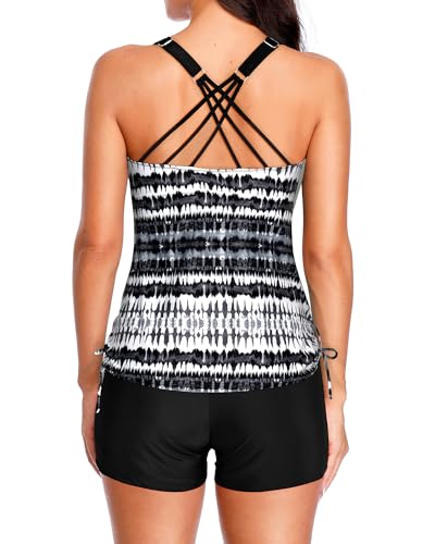 Image of Tempt Me Two Piece Tankini Swimsuits for Women Tummy Control Bathing Suit with Shorts Athletic Swimwear