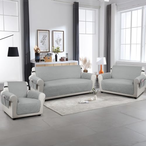 Image of TAOCOCO Sofa Covers 2 Seater,Settee Covers,Non Slip Sofa Covers,Sofa Slipcovers,Pet Couch Covers,Washable Sofa Protectors for Dogs(Pale Grey)