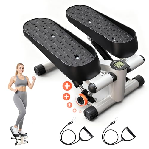 EPHESPORT Steppers for Exercise at Home, New Version Stair Stepper with Adjustable Resistance, Featuring LCD Display & Resistance Bands, Smooth & Quiet Mini Stepper for Full Body Workout
