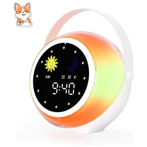 Kids Alarm Clock for Bedroom Decor, Ok to Wake Digital Clock for Toddler with Sunrise & Moon, Noise Sound Machine & Night Light for Girls/Boys, Children Sleep Trainer (Orange-Yellow042) Cover