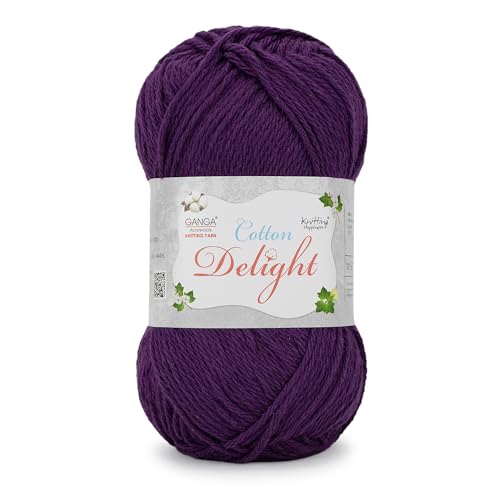 Image of Ganga Acrowools Cotton Delight, Dk Weight Cotton Yarn, Oekotex Class L Certified 100G, 169M (Purple)