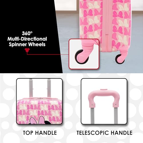 FUL Disney Minnie Mouse Kids Suitcase for Girls | 21" Hardshell Carry On Kids Luggage | Pink-Bows | Rolling Suitcase with Spinner Wheels | Airline Approved by FUL - Image 5