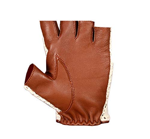 BUSINESS SQUARE BS Gants Mitaines de Conduite en Cuir Vachette et Crochet en Coton pour Homme Style Rétro Gants de Luxe sans Doigts Voiture Moto Vélo Cyclisme avec Sangle à Bouton-Pression (S) – vue 5