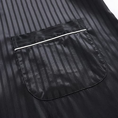 Men Bathrobe Imitation Silk Striped Print Satin Nightgown Short Sleeve Cardigan Comfort Dressing Gown Sleep Robes,Black,Xl #TOP3