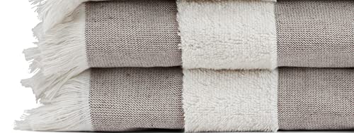 Lightweight Turkish Beach Towel - 100% BCI Cotton, Unbleached Raw Fringe, Oeko-TEX Certified, Absorbent, Eco-Friendly, 36x66 in, 1 lb, Natural Stripe, Portable Sarong Blanket for Pool, Travel, Gift -  Black and White Brands