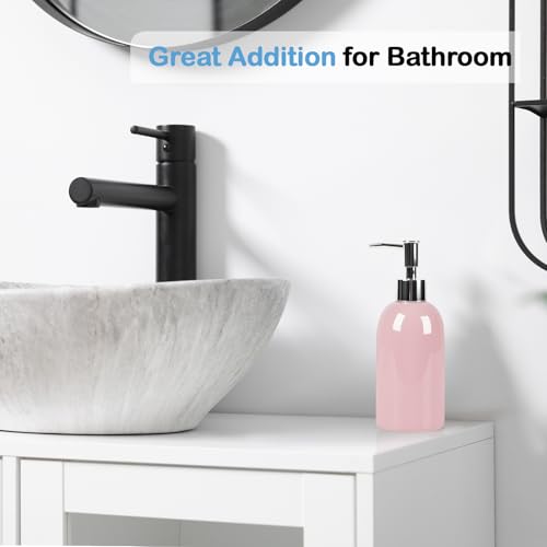 Image of Natheeph Soap Dispenser for Bathroom /Kitchen Fill Hand Soap /Dish Soap, 14OZ | Soap Pump Dispenser Bottle, Ceramic Soap Dispenser Refillable Shampoo /Lotion / Liquid /Detergent for Bathroom /Kitchen (Pink)