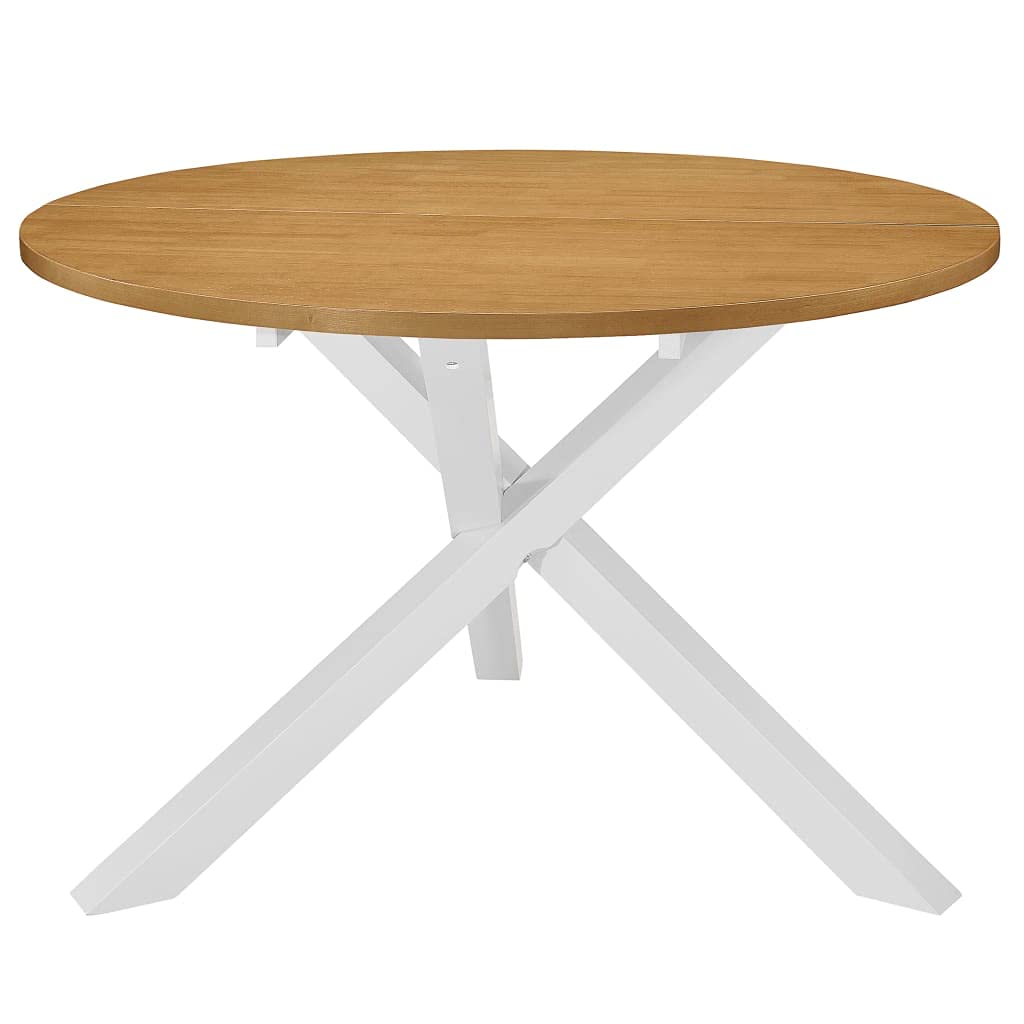 5-częściowy zestaw do jadalni z płyty MDF i drewna gumowego, biało-brązowy, stół do jadalni 120 x 75 cm plus 4 krzesła kremowe, do jadalni, kuchni, rodziny, dla gości, komfort siedzenia