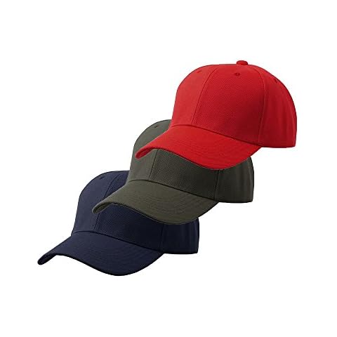 Jh Sports Unisex Plain Structured Curved Visor Adjustable Baseball Cap Hat - 3-Pk Charcoal Navy Red Cover