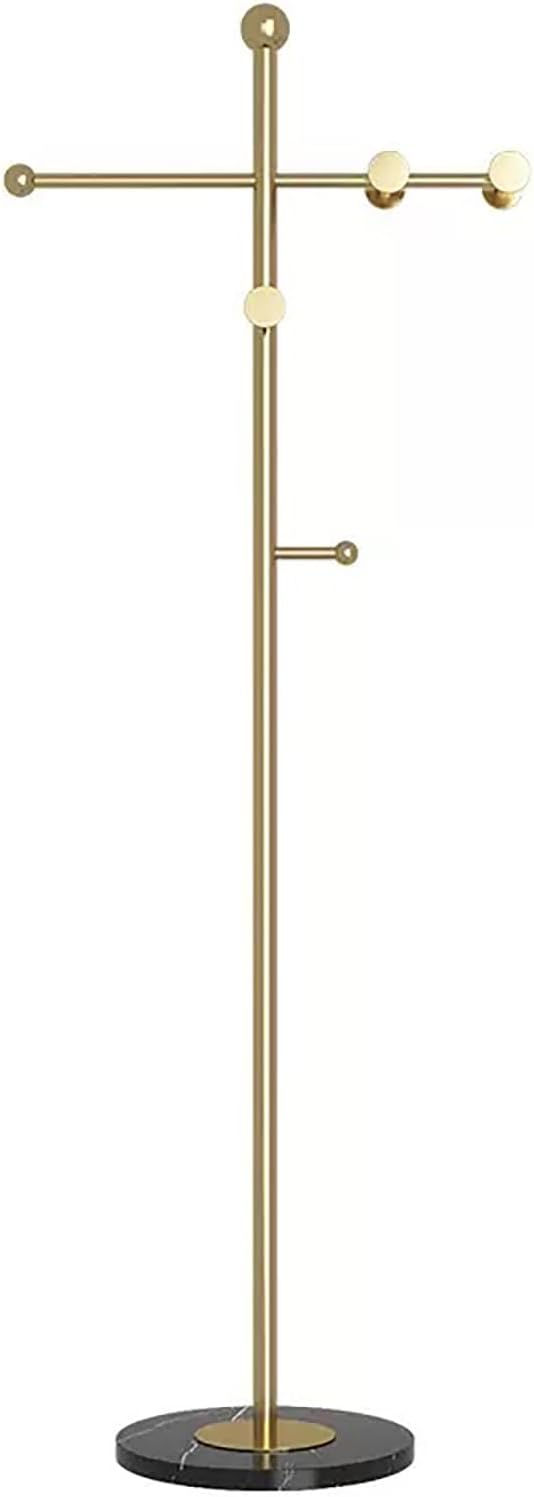 Modern Metal Coat Rack Stand, Heavy Duty T-shaped Coat Rack Freestanding with Natural Marble Base, 8 Hooks, Ideal for Bedroom, Entryway, Hallway, Office, Gifts for Women, for Mom, for Men (Gold)