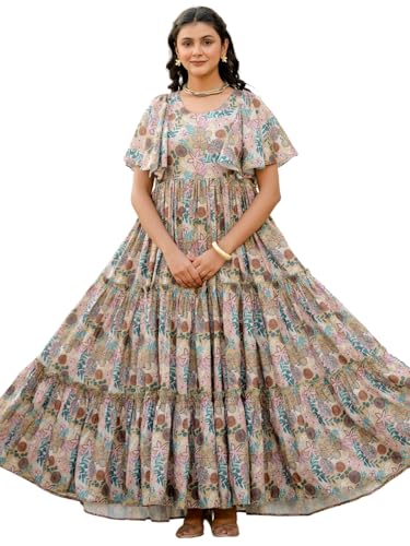 Robe évasée en rayonne imprimée Navlik au design élégant et manches mi-longues