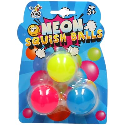 A2Z 4 Kids Neon Squish Balls Set of 3 Colourful Sensory Stress Fidget Toys for Kids Soft Squeeze Balls for Fun Relaxation Focus Party Bag Fillers for Children Age 3+