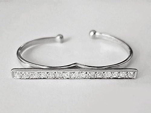 Sovats 925 Sterling Silver Open Cuff Ring with Clear CZ Bar, Minimalist Adjustable Statement Ring for Women - Image 4