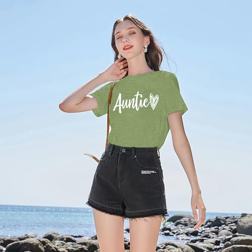 Image of Auntie Women Warm Lovely Love Print Blessing Holiday Summer Ladies Women Casual Short Sleeve T-Shirt.