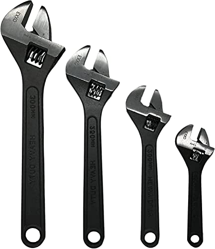 Image of EXXO Adjustable Crescent Wrench Set - 4 Piece Tool Box Accessories - Made with Forged Steel for Durability and Long Lasting Use
