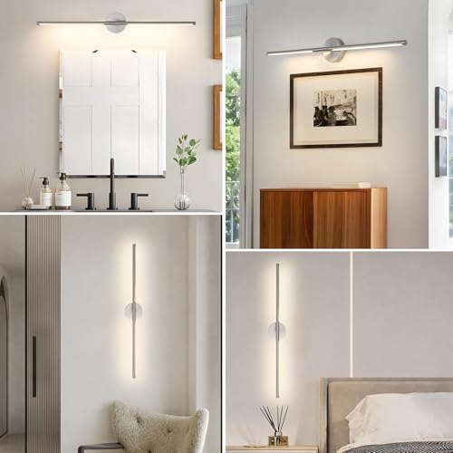 Image of Brushed Nickel Bathroom Light Fixtures Over Mirror 43 Inch, 33W 360 Rotatable Dimmable 4000K LED Vanity Light Bar, Modern Bathroom Vanity Lights Above Mirror