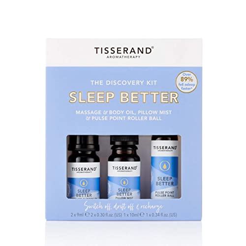 Tisserand Aromatherapy | Sleep Better Discovery Kit | Lavender Sleep Set With Jasmine & Sandalwood | 100% Pure Essential Oils For Sleep - Rollerball, Body Oil & Pillow Mist | 2 x 9ml, 1 x 10ml