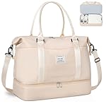 BAGAIL Travel Duffel Bag - Weekender & Overnight Gym Carry On Tote with Wet Pocket - Hospital Mom Bag for Labor and Delivery - Extra Large, Beige
