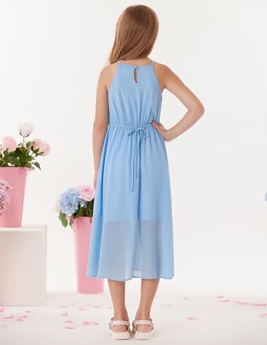 GRACE KARIN Flower Girls Chiffon Dresses A-Line Halter Junior Bridesmaid Girl Flowy Sequin Dresses Wedding Party Pageant Gown4
