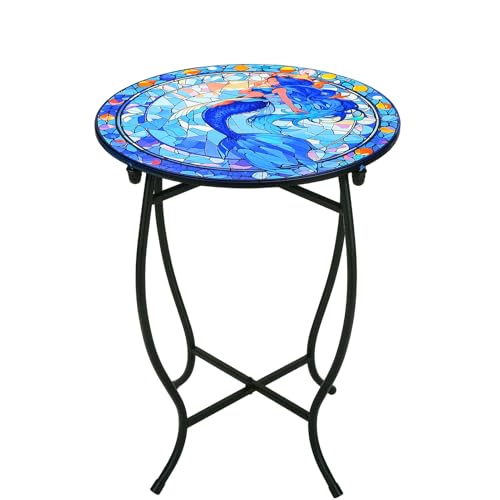 Indoor Outdoor Metal Round Side Table 14 Inch Round Patio Coffee Bistro Table Weather Resistant Black Metal Side Table for Patio Balcony Yard Porch Garden Plant Stand for Indoor Outdoor Use