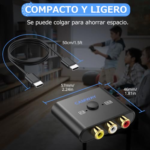 Miniatura 5 de Camway Adaptador Rca A Hdmi Con Switch 16:9 4:3, 1080p Convertidor Av A Hdmi Con Cable Hdmi 50cm, Compatible Con Pal Ntsc Para Wii Ps1 Ps2 N64 Xbox Dvd Vcr