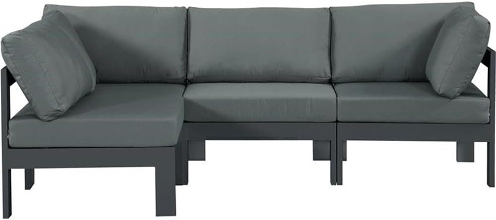 Pemberly Row Contemporary Outdoor Patio Modular Sectional Sofa, 90" W x 60" D x 34" H, Gray Water-Resisting Fabric, Dark Gray Aluminum Frame, Configurable Design, Outdoor Seating for Patio or Garden
