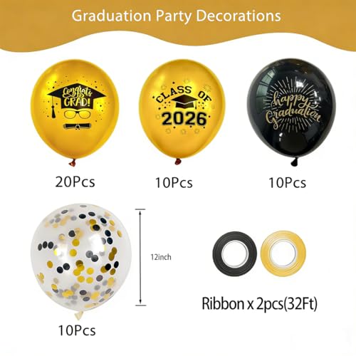 Graduation Balloons 2026 - 50pcs Black & Gold Latex Party Decorations - Image 2