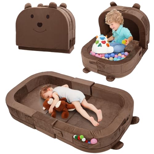 Toddler Travel Bed with Removable Pillow & Bear Shape